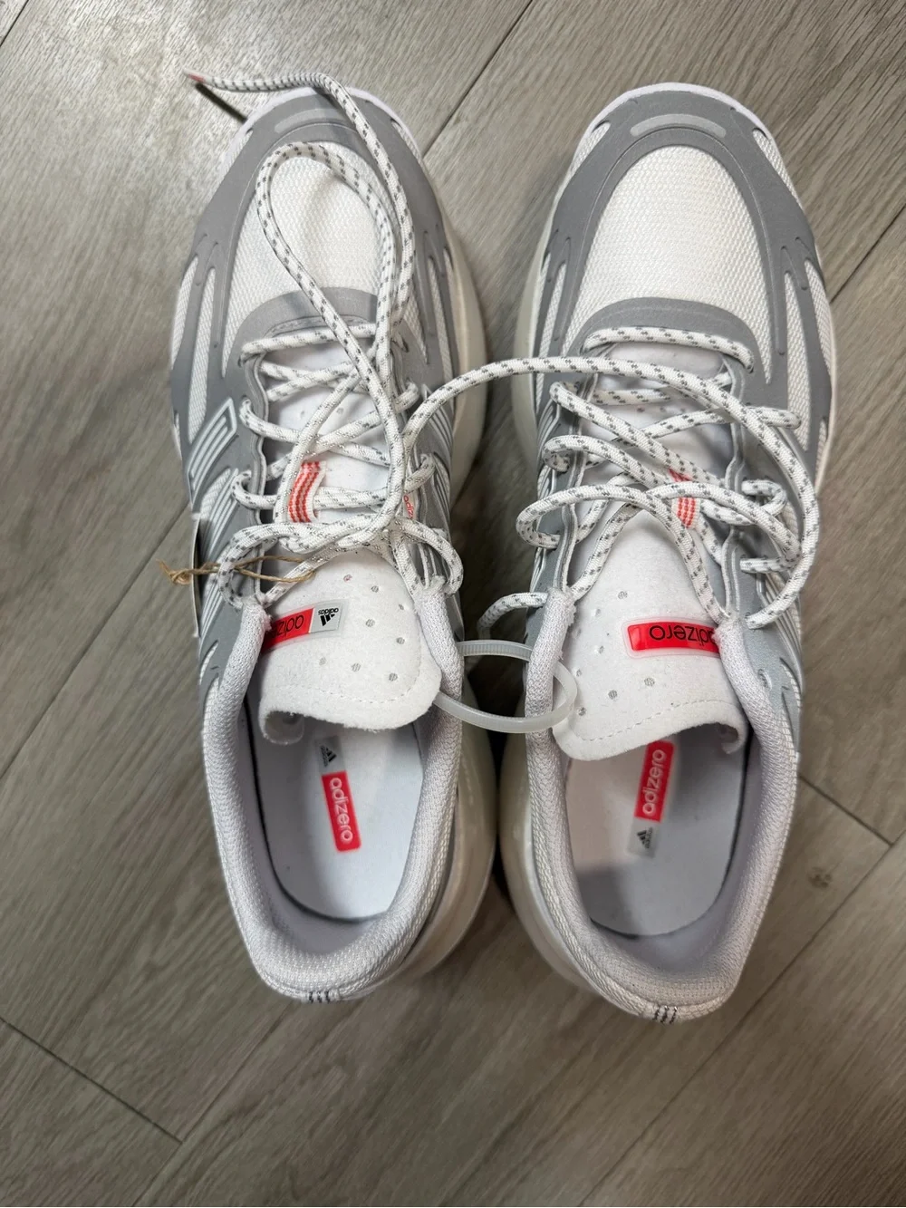 adidas Gray and White Running Sneakers with Red Branding
